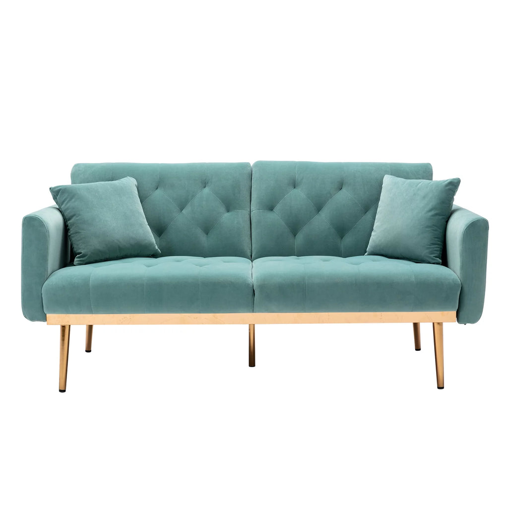 Mint Green Velvet 2-Seater Convertible Sofa Bed R365