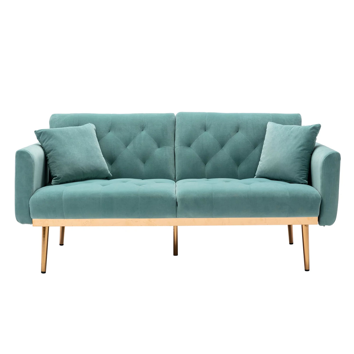 Mint Green Velvet 2-Seater Convertible Sofa Bed R365
