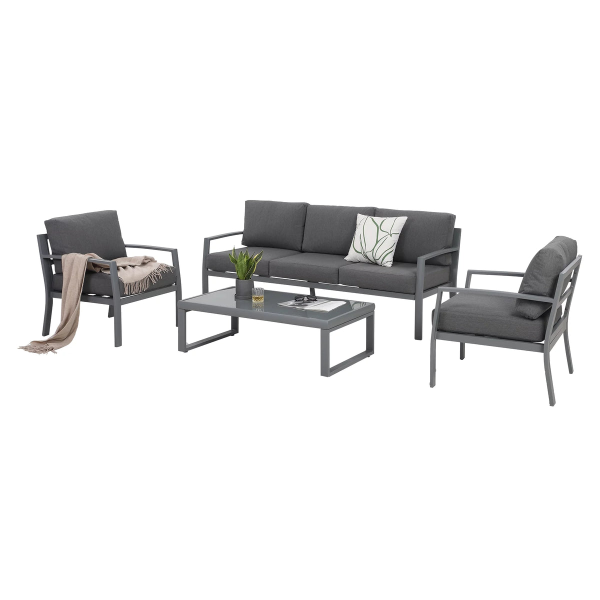 4 Piece Metal Patio Furniture Set with Cushions V230151