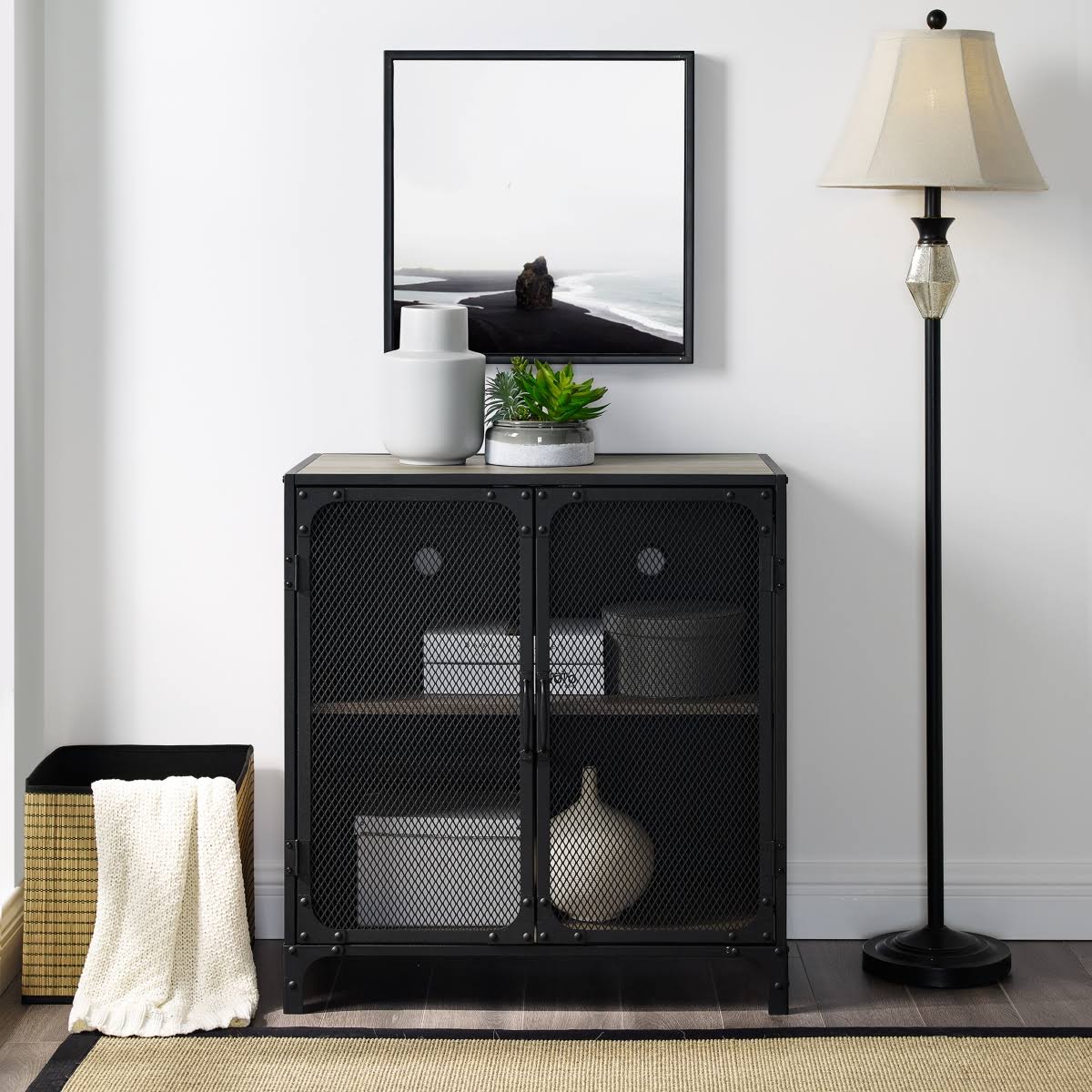 Grey Wash Gray Industrial Accent Cabinet T655821