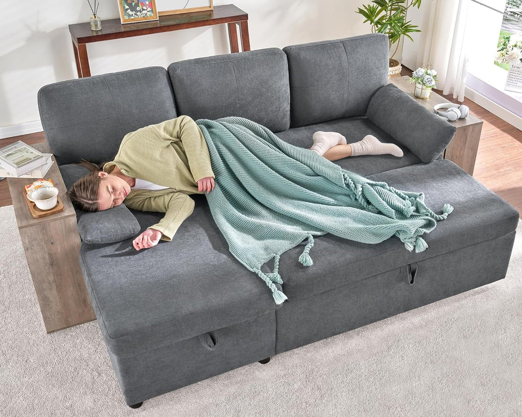 L Shaped Sleeper Sofa with Storage Chaise Q973