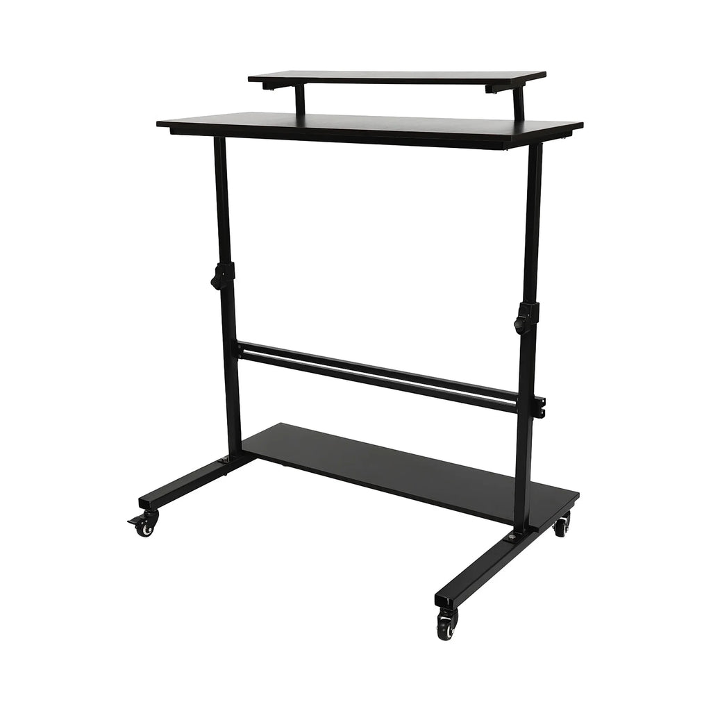 Rolling Laptop Desk Stand Up Workstation with 2 Shelves Adjustable Height S2205