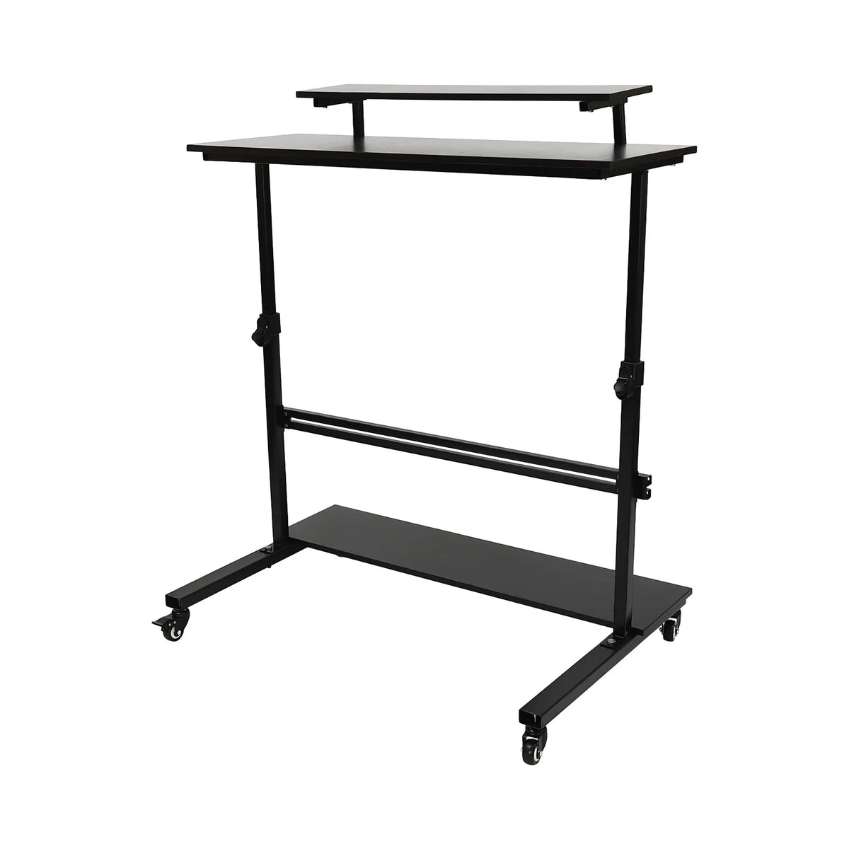 Rolling Laptop Desk Stand Up Workstation with 2 Shelves Adjustable Height S2205