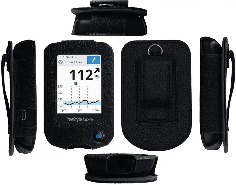 Fitted Leather Case with Screen Protector and Lanyard for Freestyle Libre 3, Freestyle Libre 2 Black R654369