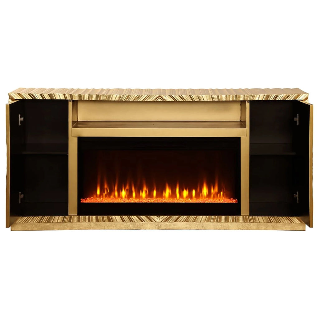 Metallic Gold Freestanding Infrared Electric Fireplace TV Stand R81603