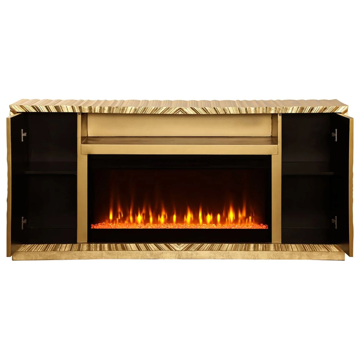 Metallic Gold Freestanding Infrared Electric Fireplace TV Stand R81603