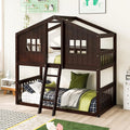 Espresso Wood House Bed with Ladder and Guard Rail D6880