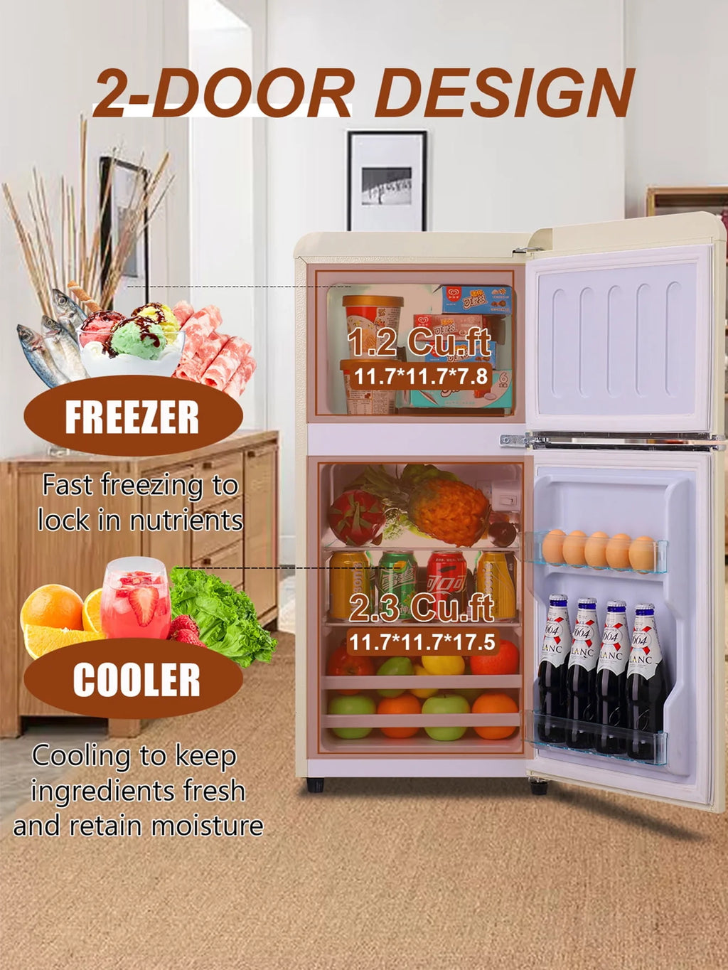 3.5 Cu.ft Mini Fridge with 7 Level Thermostat V983