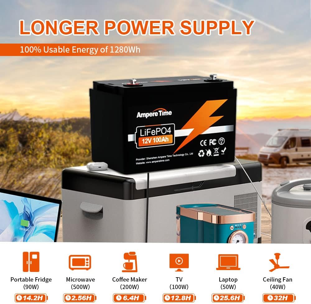 12V 100Ah LiFePO4 Battery with 14.6V 10A Charger, 100A BMS B24583