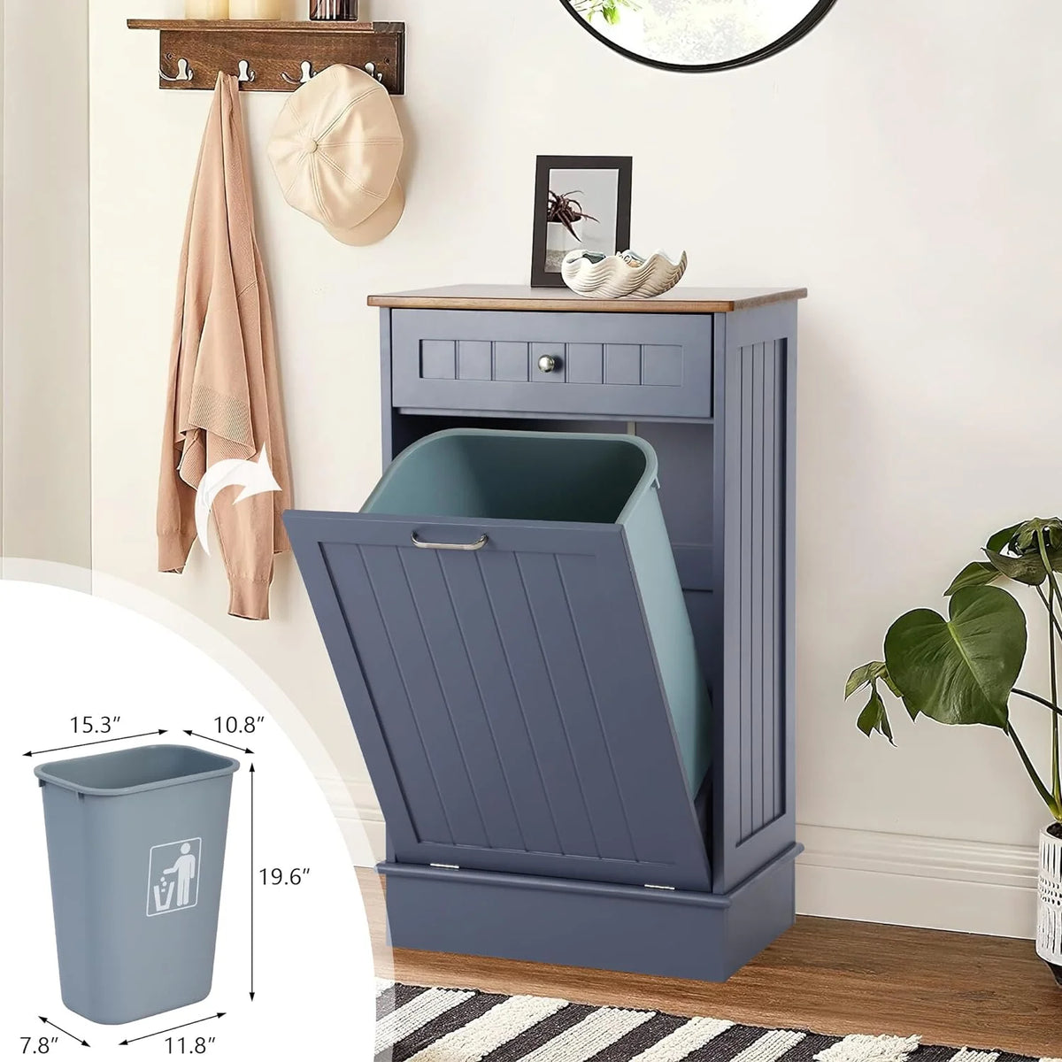 Mist Blue Tilt Out Trash Cabinet with Drawer W594703