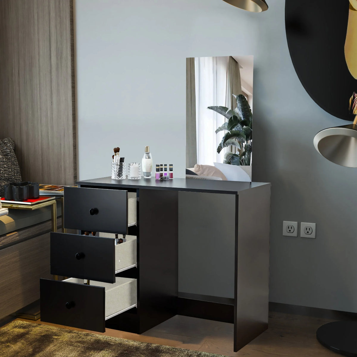 Black Modern Makeup Vanity Set with Mirror C102