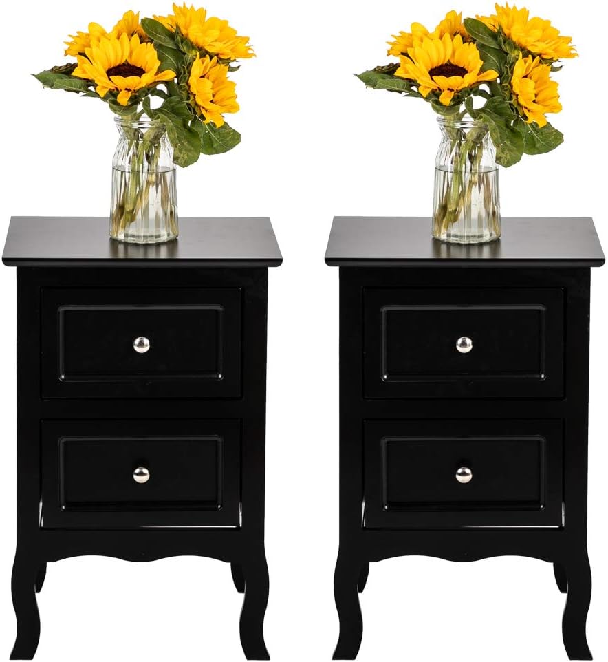 White Wooden Nightstand Set of 2 with Two Drawer A232