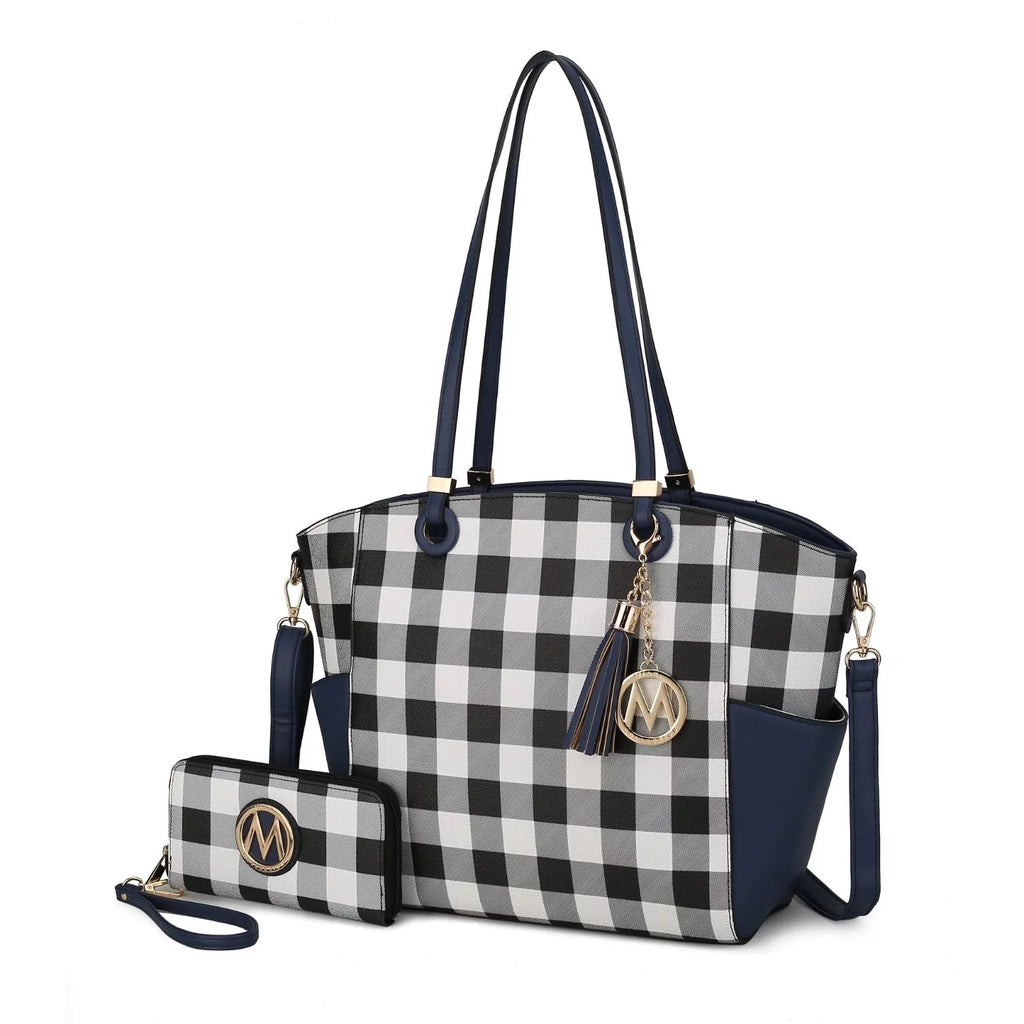 Royal Blue Vegan Leather Tote Handbag with Wallet E516671