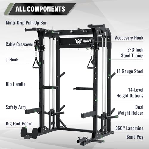 Multi-Functional Power Rack 1600lbs Capacity Squat Rack with Dual Pulley System M40457