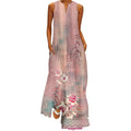 Plus Size Sleeveless Print V Neck Loose Long Sundress with Pockets F207