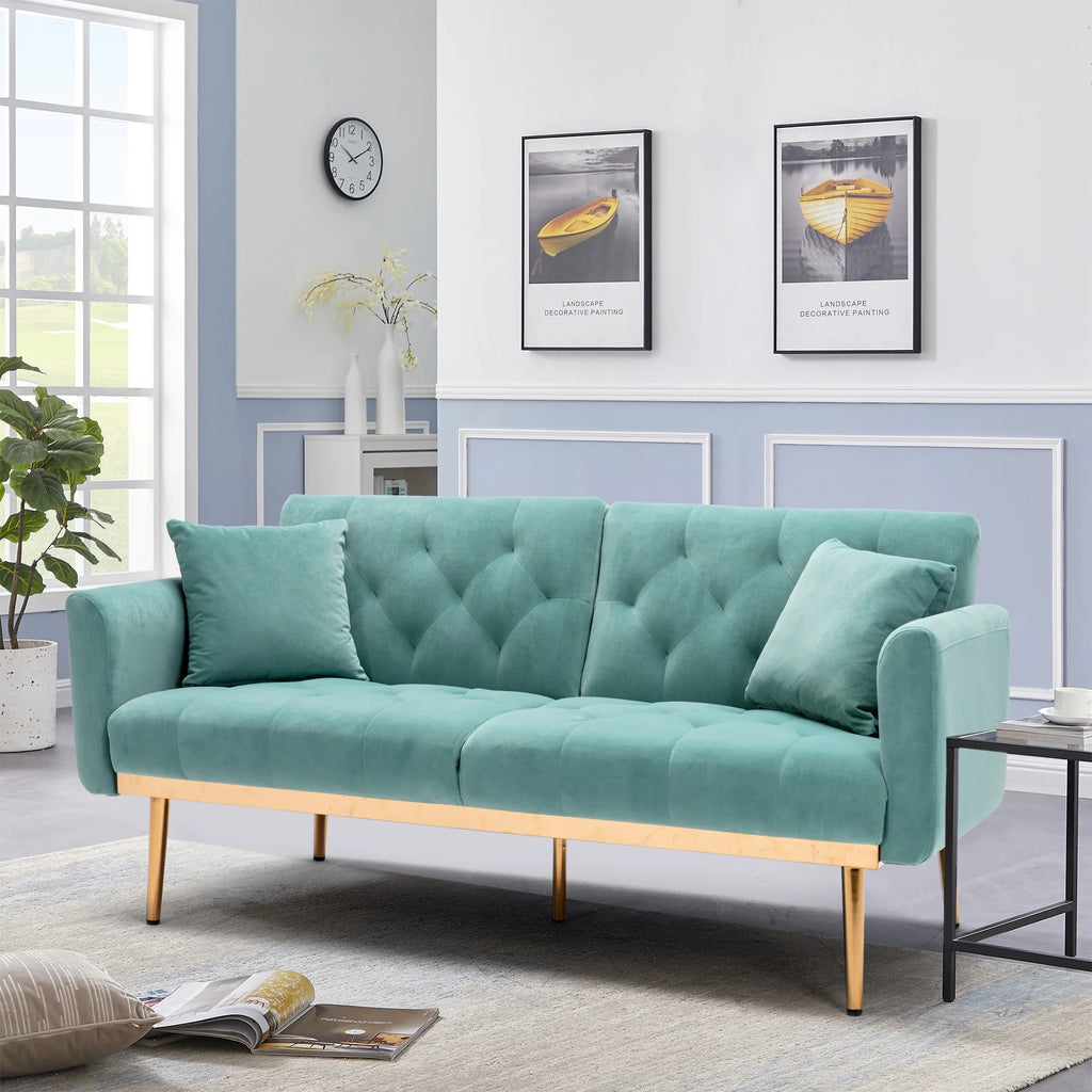 Mint Green Velvet 2-Seater Convertible Sofa Bed R365