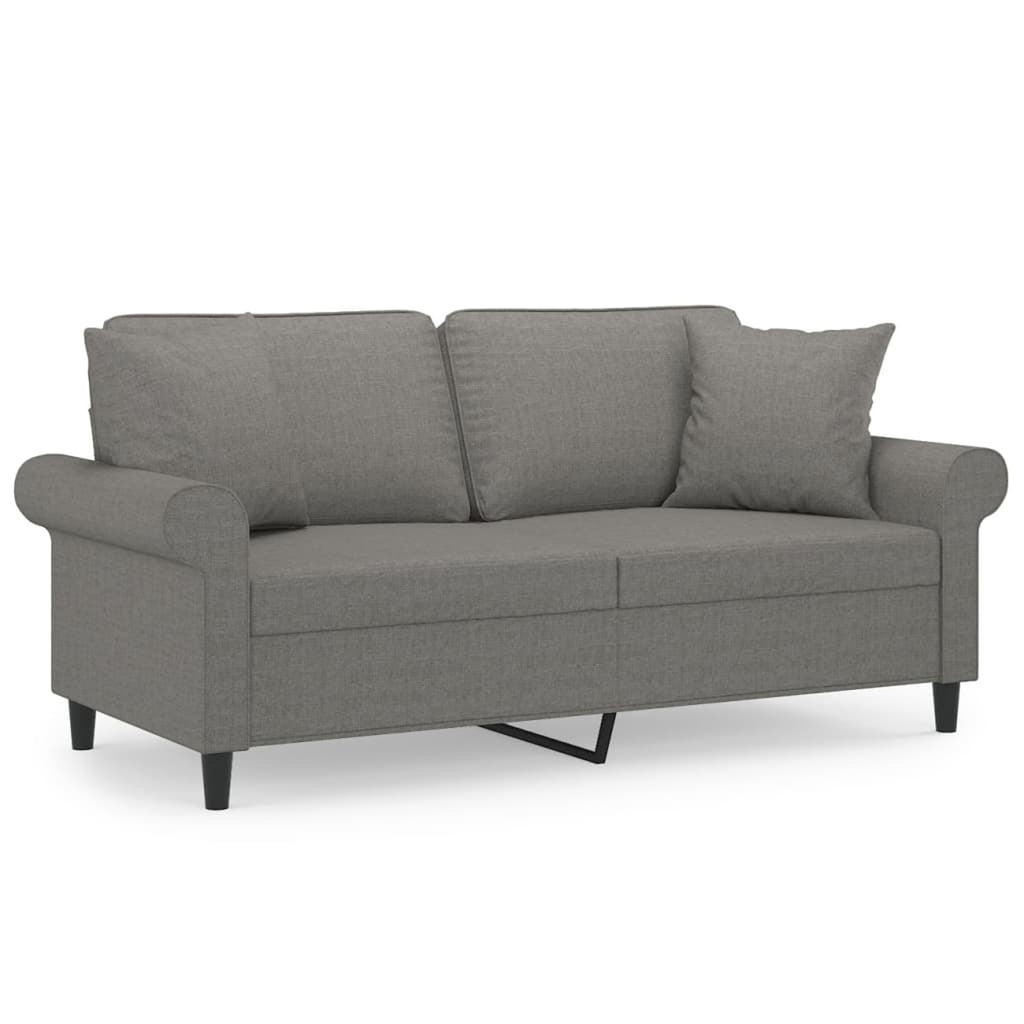 Dark Gray 2-Seater Fabric Sofa with Pillows and Cushions P3192