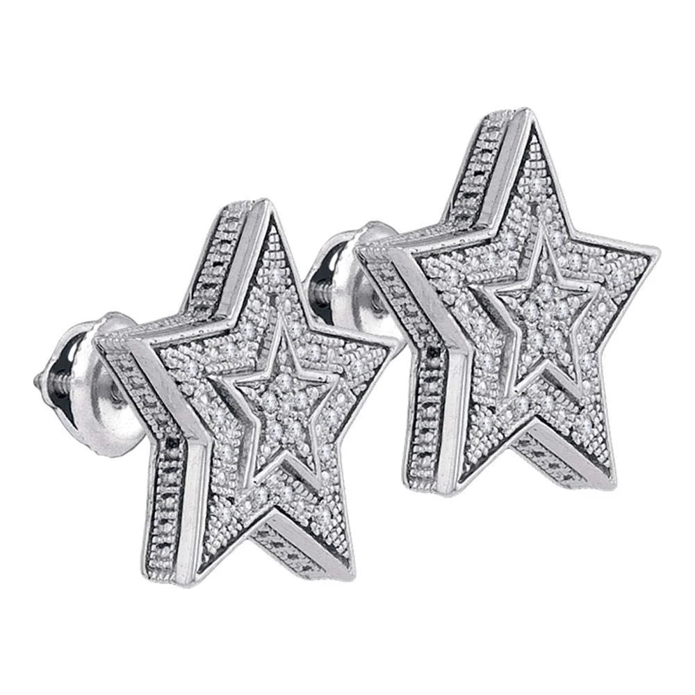 Men's Sterling Silver Diamond Star Cluster Stud Earrings G75281