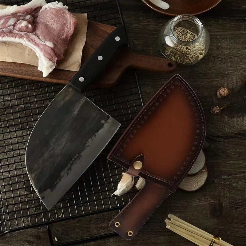 6.5 Inch Forged Chef Butcher Knife with Leather Sheath W41094