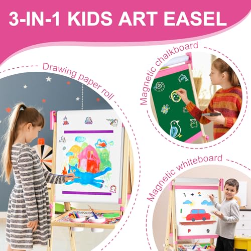 Adjustable Wooden Kids Art Easel with White Board and Chalk Board X903