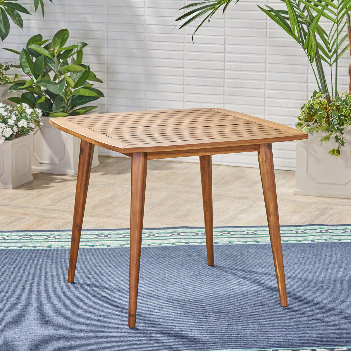 5 Piece Wicker and Acacia Wood Dining Set F34013