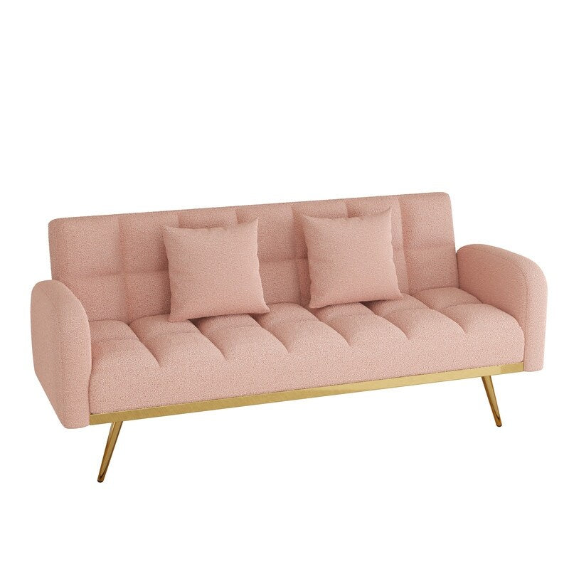 Pink Teddy Velvet Sofa Bed with Throw Pillows I30030