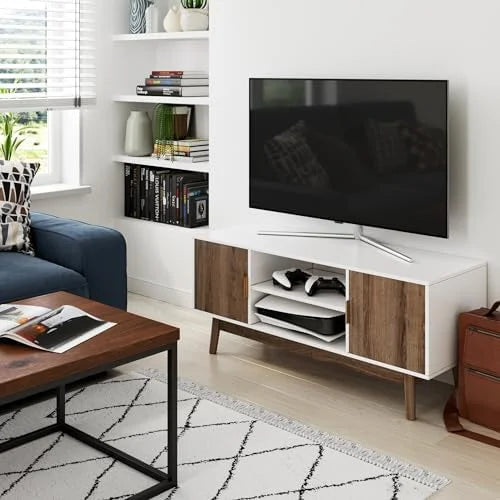 Media Console Cabinet or TV Stand with Doors in Natural Reclaimed Herringbone Wood Pattern and Metal M486081