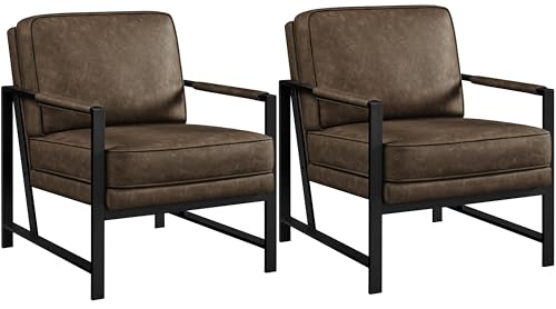 Light Brown PU Leather Armchair Set of 2 V900099