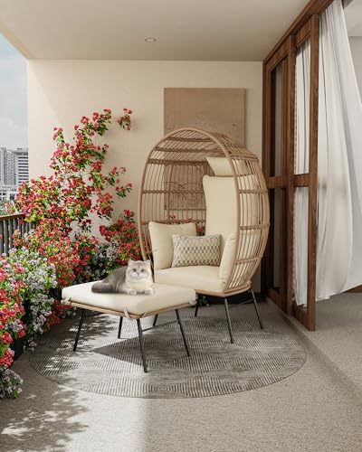 Oversize Wicker Egg Chair with Ottoman J738385