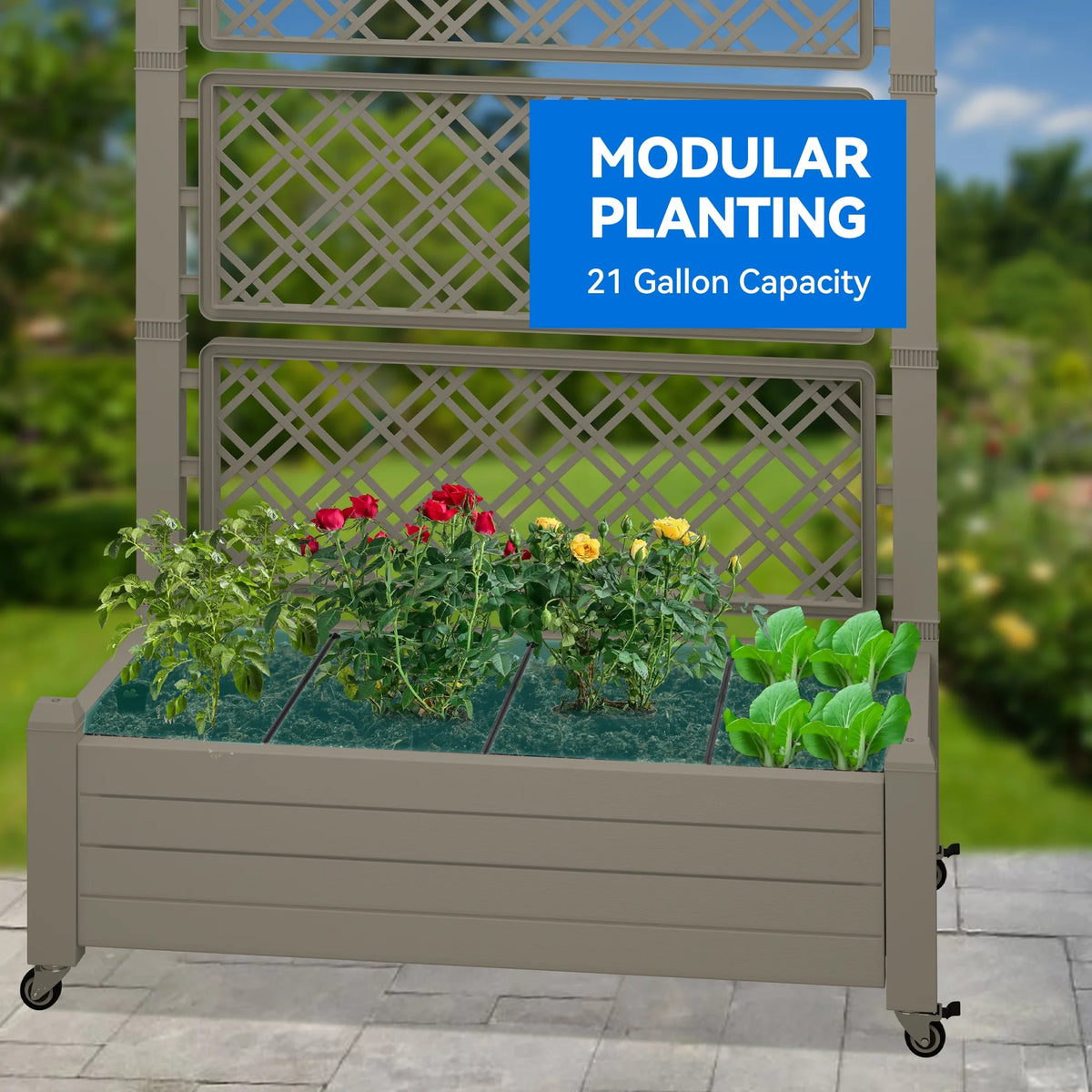 61'' Light Brown Raised Garden Bed with Trellis T982672