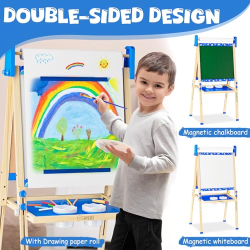 Adjustable Wooden Kids Art Easel with White Board and Chalk Board X903