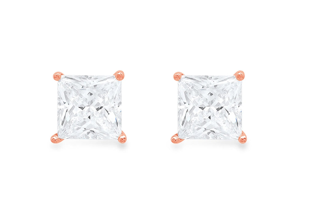 1.0 ct Princess Cut Solitaire Studs Earrings in 18K Rose Gold E299757