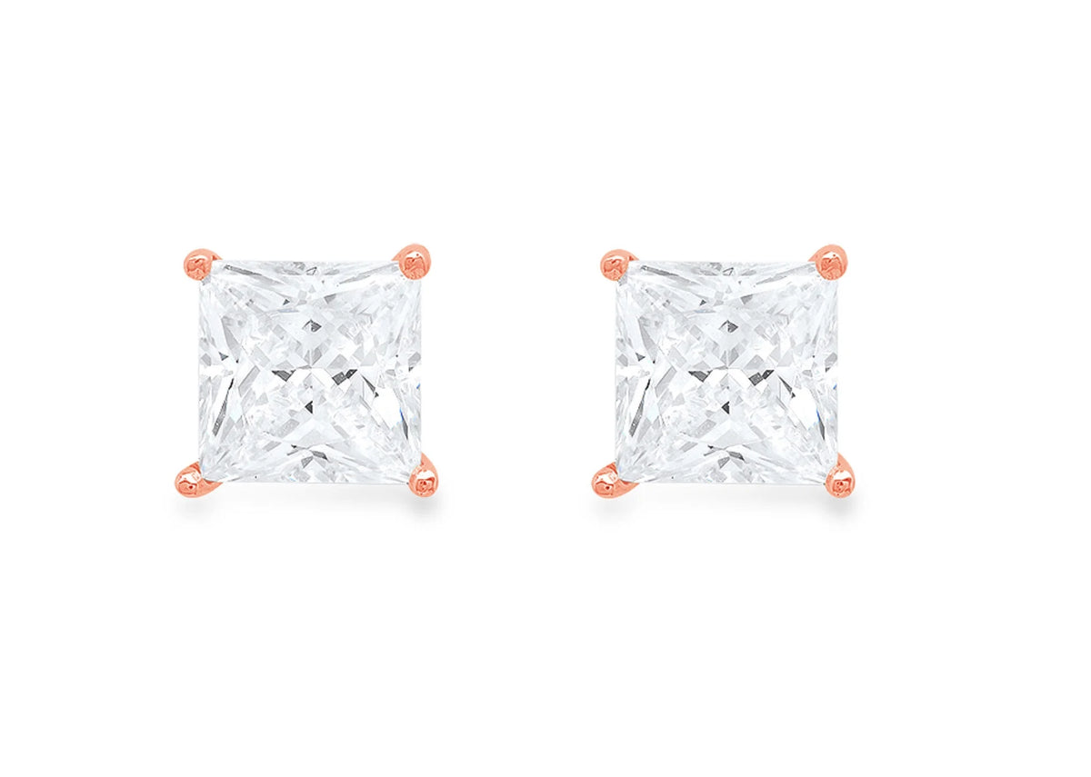 1.0 ct Princess Cut Solitaire Studs Earrings in 18K Rose Gold E299757