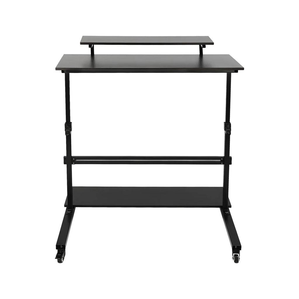 Rolling Laptop Desk Stand Up Workstation with 2 Shelves Adjustable Height S2205