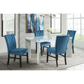 White 5PC Dining Set with Navy Blue Velvet Chairs O1629