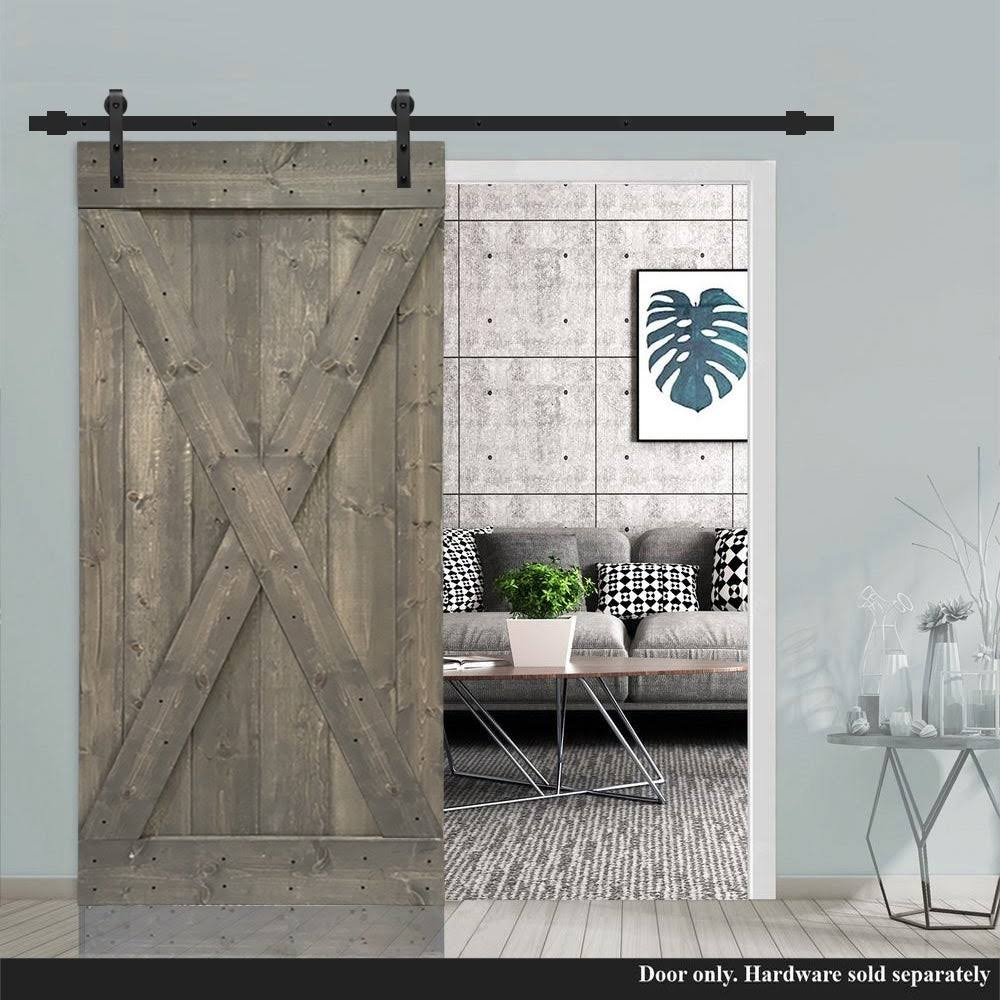 Weather Gray Solid Knotty Pine Wood Interior Sliding Barn Door Slab M746