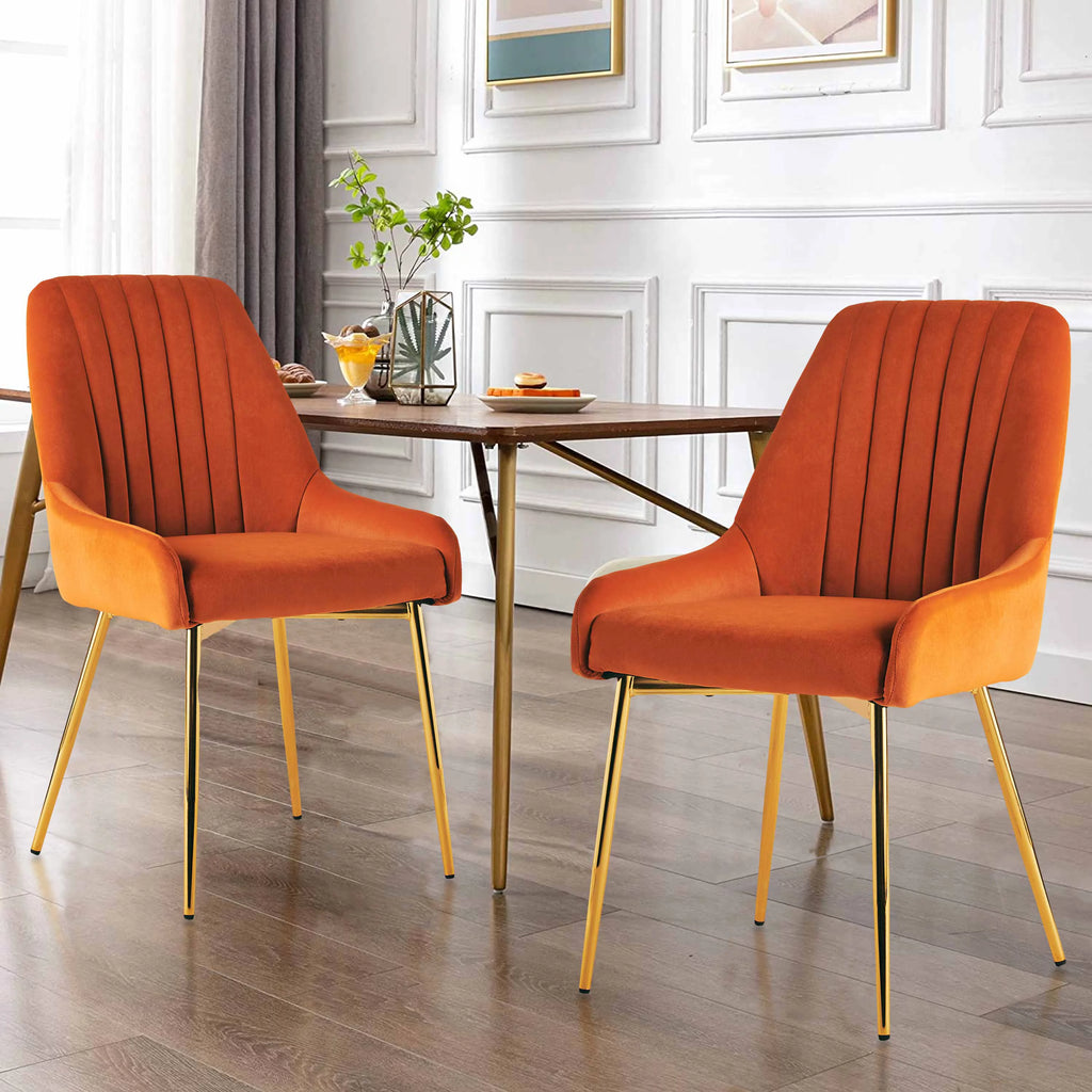 Velvet Dining Chairs with Golden Legs, Set of 2, Orange O90527