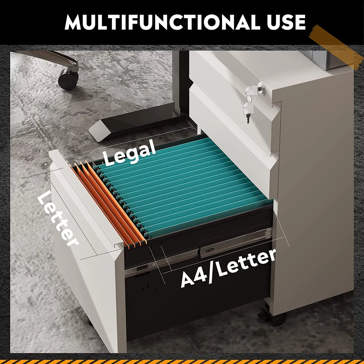 White 3-Drawer Mobile File Cabinet P478376