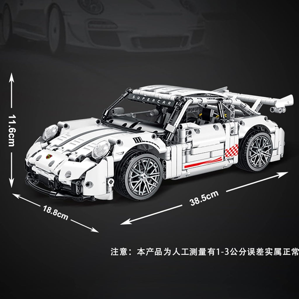 White GT3 Racing Car MOC Building Blocks Construction Toy, 1:14 Scale Sports Car Model, 1268 Pcs, Pack of 2 D6740