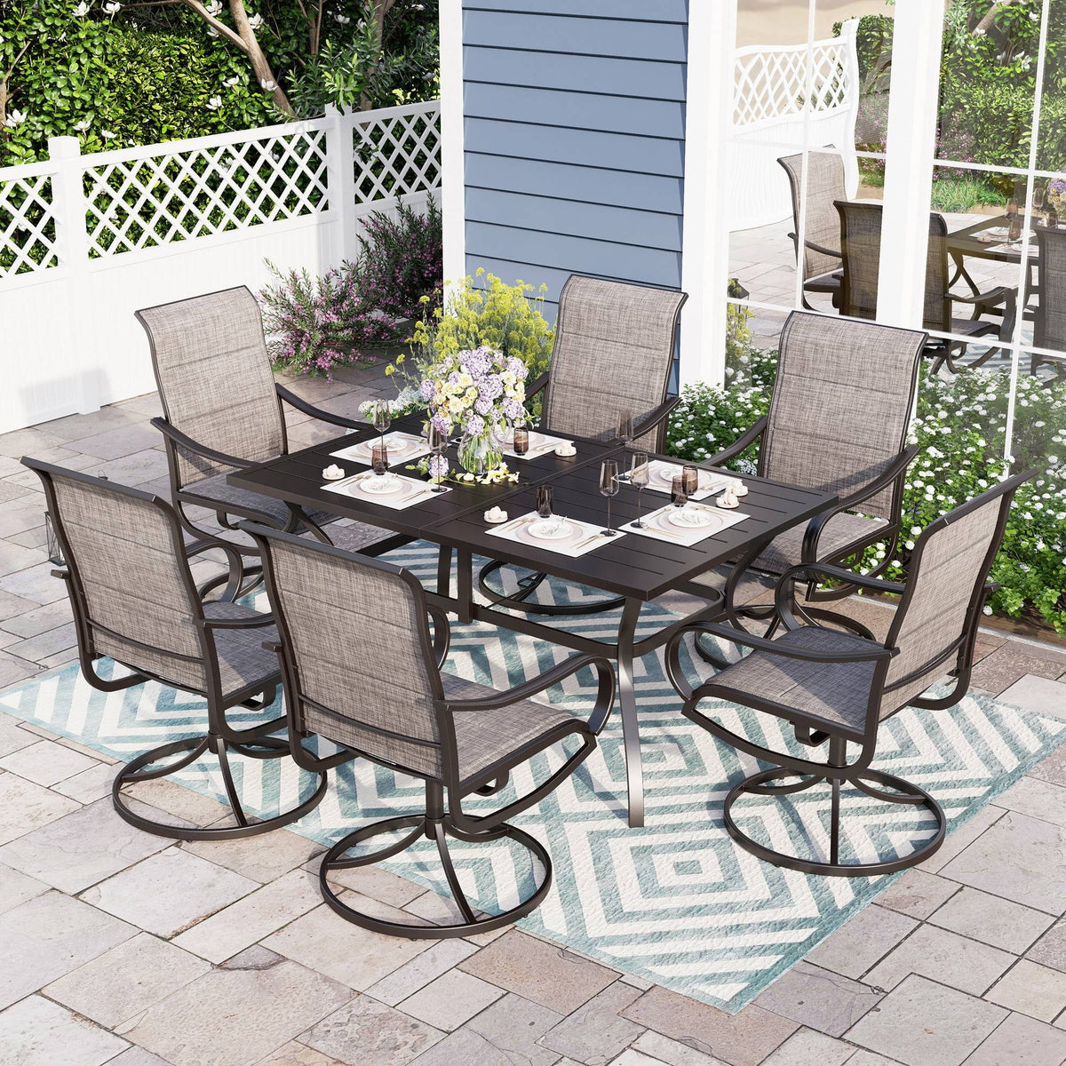 7 Pieces Patio Dining Set Swivel Chairs and Table X78235