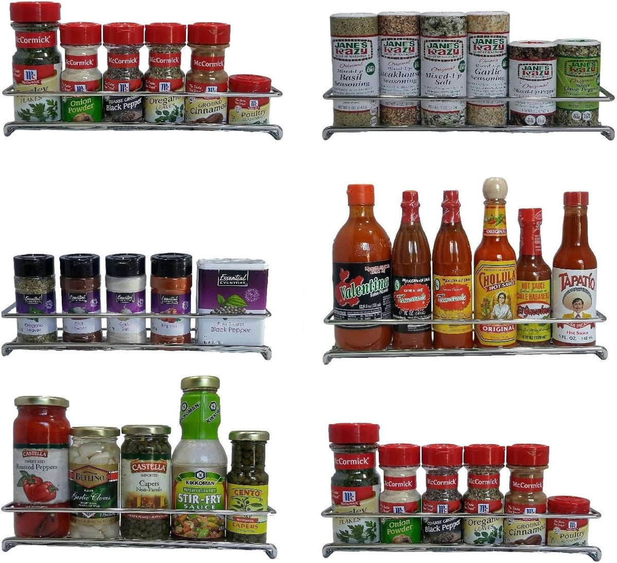 6 Pack Wall Mount Spice Rack Organizer for Cabinet, 12 x 3 x 3 inches R75661