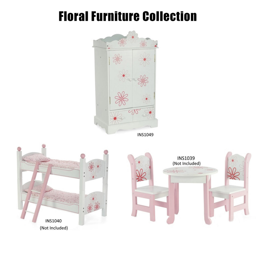 18 Inch Doll Clothes Storage Closet Armoire with 3 Notched Doll Clothes Hangers B4247