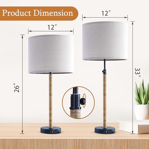 Rattan Buffet Table Lamp Set of 2 Adjustable with USB Ports R535749