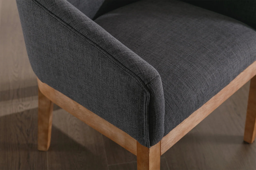 Charcoal Linen Upholstered Dining Chairs Set of 2 with Armrests V514