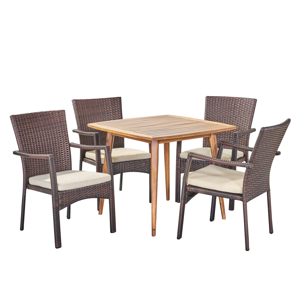 5 Piece Wicker and Acacia Wood Dining Set F34013